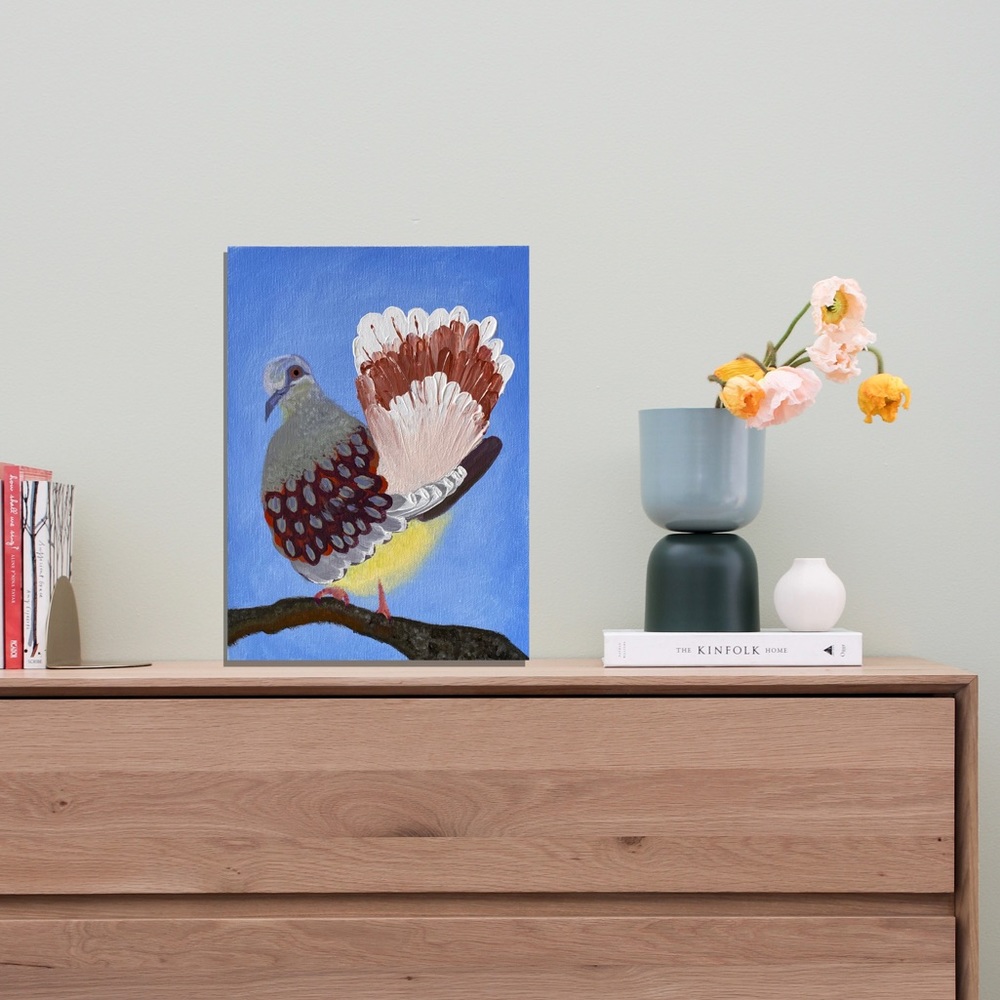 LAST CHANCE SALE!Vibrant Painting TURTLE DOVE Bird Pigeon Art Canvas Panel 12x9